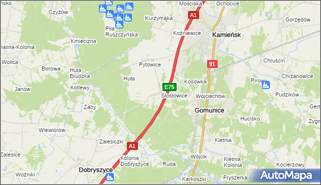 mapa Słostowice, Słostowice na mapie Targeo