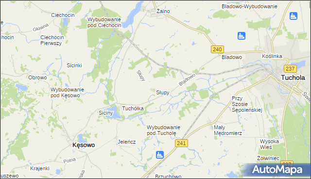 mapa Słupy gmina Tuchola, Słupy gmina Tuchola na mapie Targeo