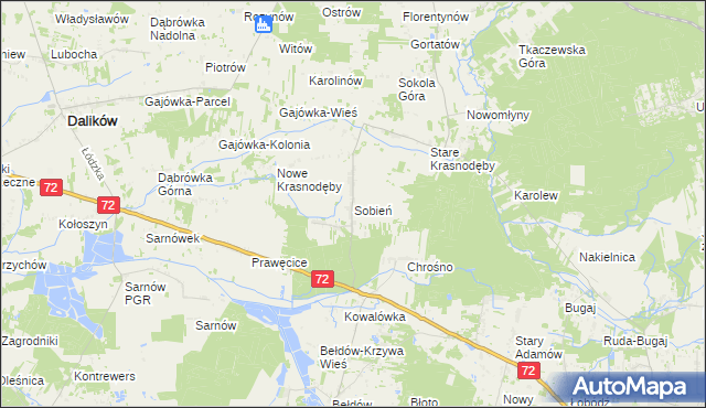 mapa Sobień gmina Aleksandrów Łódzki, Sobień gmina Aleksandrów Łódzki na mapie Targeo