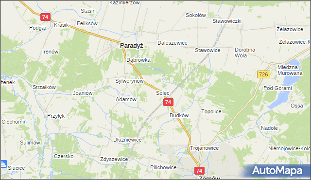 mapa Solec gmina Paradyż, Solec gmina Paradyż na mapie Targeo