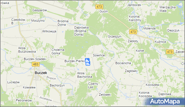 mapa Sowińce, Sowińce na mapie Targeo