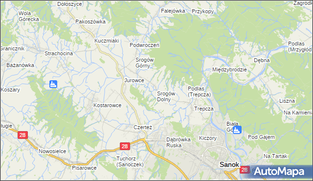 mapa Srogów Dolny, Srogów Dolny na mapie Targeo