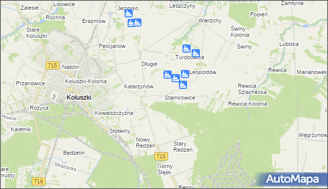 mapa Stamirowice gmina Koluszki, Stamirowice gmina Koluszki na mapie Targeo