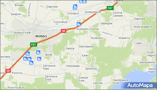 mapa Stanisławów gmina Wolbórz, Stanisławów gmina Wolbórz na mapie Targeo