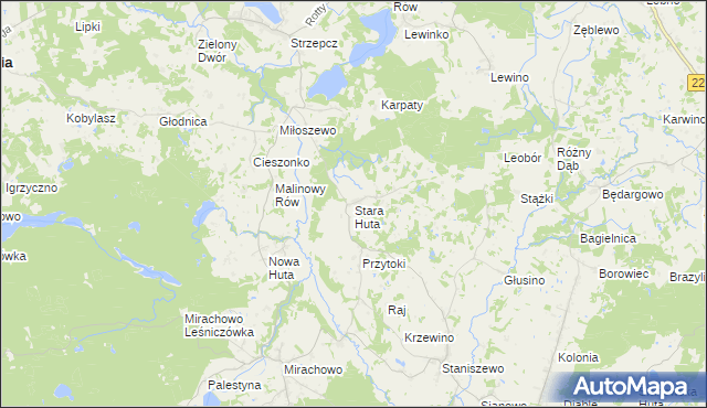 mapa Stara Huta gmina Kartuzy, Stara Huta gmina Kartuzy na mapie Targeo