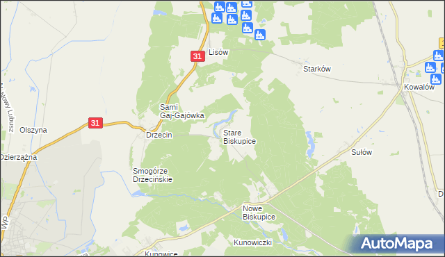 mapa Stare Biskupice gmina Słubice, Stare Biskupice gmina Słubice na mapie Targeo