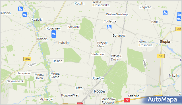 mapa Stefanów gmina Rogów, Stefanów gmina Rogów na mapie Targeo