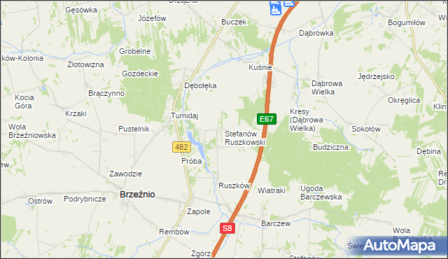 mapa Stefanów Ruszkowski, Stefanów Ruszkowski na mapie Targeo