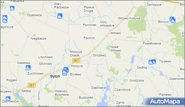 mapa Stróżewo gmina Bytoń, Stróżewo gmina Bytoń na mapie Targeo