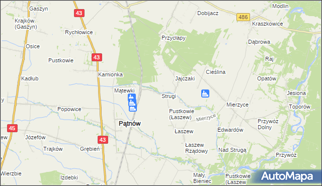 mapa Strugi gmina Wierzchlas, Strugi gmina Wierzchlas na mapie Targeo