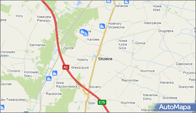 mapa Strzelce powiat kutnowski, Strzelce powiat kutnowski na mapie Targeo