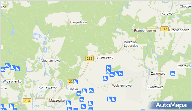 mapa Strzeszewo gmina Wicko, Strzeszewo gmina Wicko na mapie Targeo