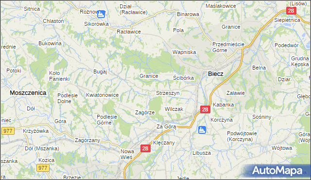 mapa Strzeszyn gmina Biecz, Strzeszyn gmina Biecz na mapie Targeo