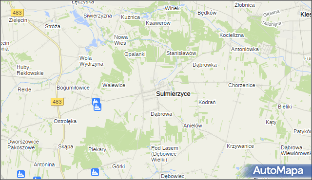 mapa Sulmierzyce powiat pajęczański, Sulmierzyce powiat pajęczański na mapie Targeo