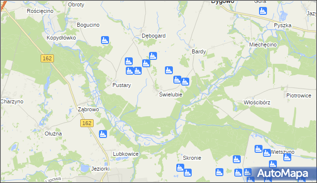 mapa Świelubie gmina Dygowo, Świelubie gmina Dygowo na mapie Targeo