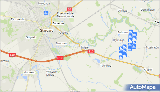 mapa Święte gmina Stargard, Święte gmina Stargard na mapie Targeo
