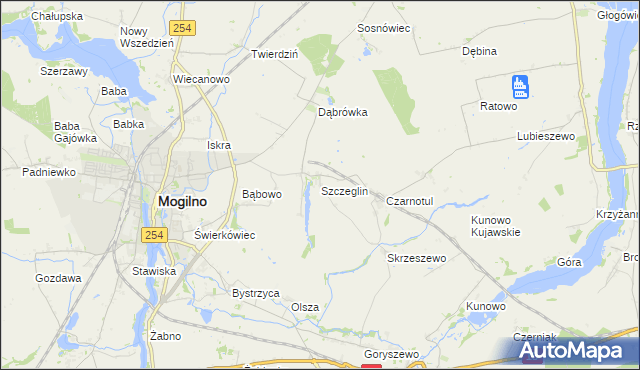 mapa Szczeglin gmina Mogilno, Szczeglin gmina Mogilno na mapie Targeo