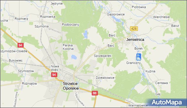 mapa Szczepanek gmina Strzelce Opolskie, Szczepanek gmina Strzelce Opolskie na mapie Targeo