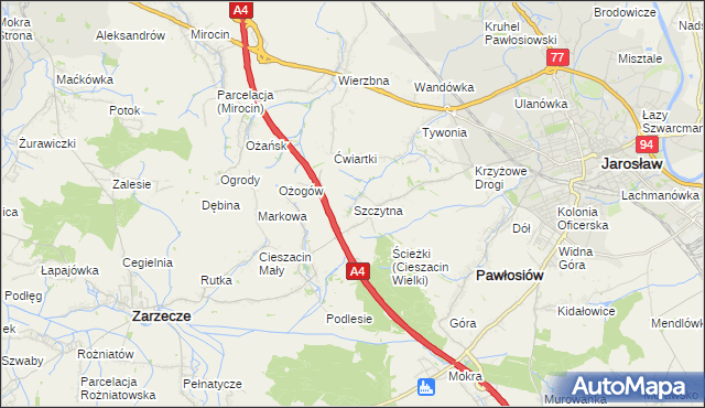 mapa Szczytna gmina Pawłosiów, Szczytna gmina Pawłosiów na mapie Targeo