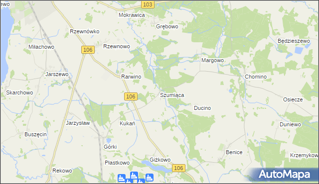 mapa Szumiąca gmina Kamień Pomorski, Szumiąca gmina Kamień Pomorski na mapie Targeo