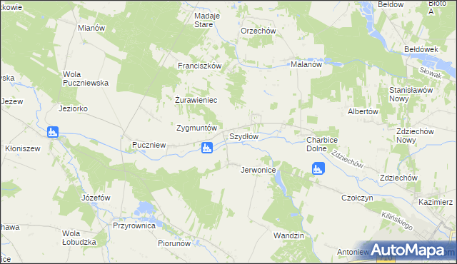mapa Szydłów gmina Lutomiersk, Szydłów gmina Lutomiersk na mapie Targeo