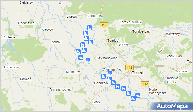 mapa Szymanowice gmina Gizałki, Szymanowice gmina Gizałki na mapie Targeo