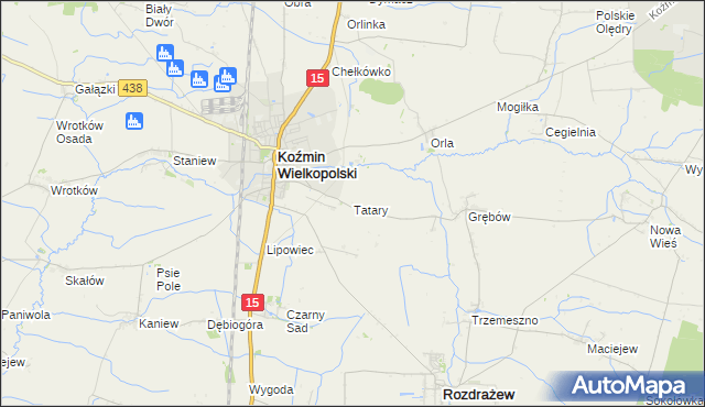 mapa Tatary gmina Koźmin Wielkopolski, Tatary gmina Koźmin Wielkopolski na mapie Targeo