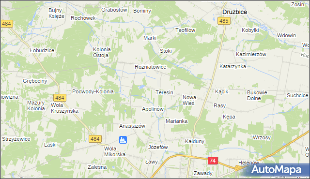 mapa Teresin gmina Drużbice, Teresin gmina Drużbice na mapie Targeo