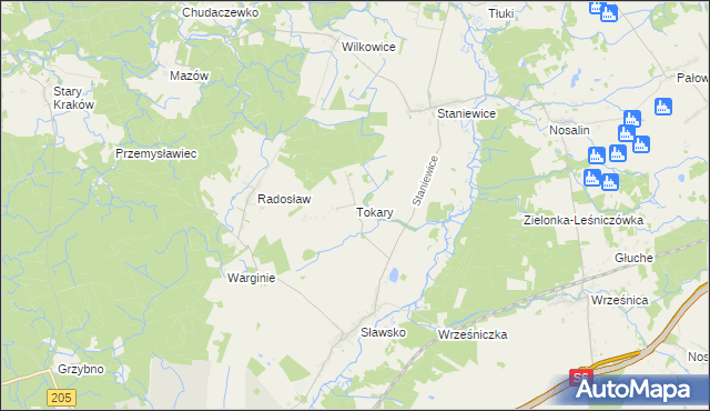 mapa Tokary gmina Sławno, Tokary gmina Sławno na mapie Targeo