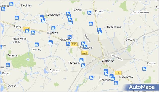 mapa Tomczyce gmina Gołańcz, Tomczyce gmina Gołańcz na mapie Targeo