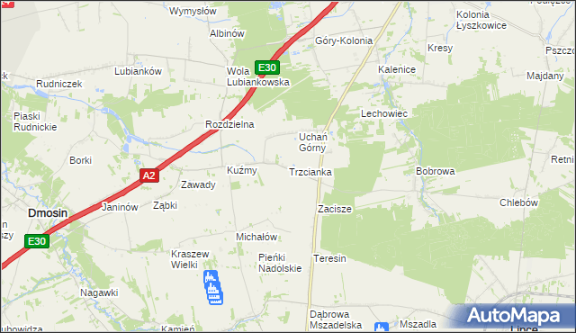 mapa Trzcianka gmina Łyszkowice, Trzcianka gmina Łyszkowice na mapie Targeo