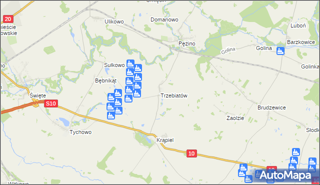 mapa Trzebiatów gmina Stargard, Trzebiatów gmina Stargard na mapie Targeo