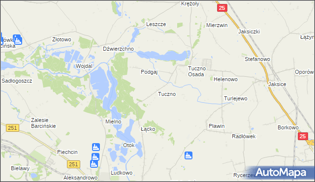 mapa Tuczno gmina Złotniki Kujawskie, Tuczno gmina Złotniki Kujawskie na mapie Targeo