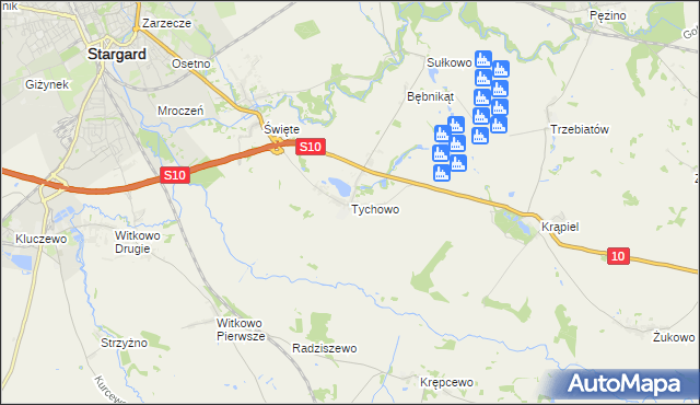 mapa Tychowo gmina Stargard, Tychowo gmina Stargard na mapie Targeo