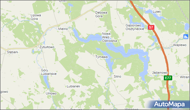 mapa Tymawa gmina Grunwald, Tymawa gmina Grunwald na mapie Targeo
