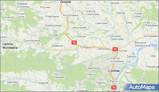 mapa Tymowa gmina Czchów, Tymowa gmina Czchów na mapie Targeo