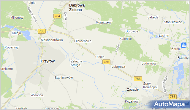 mapa Ulesie gmina Dąbrowa Zielona, Ulesie gmina Dąbrowa Zielona na mapie Targeo