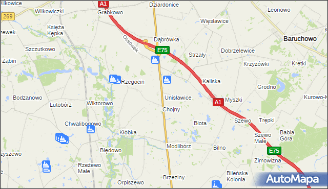 mapa Unisławice, Unisławice na mapie Targeo