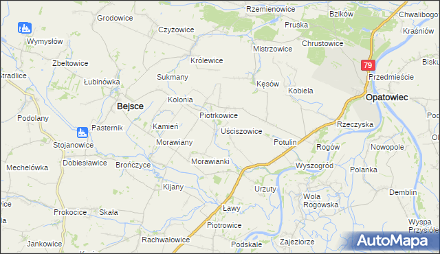 mapa Uściszowice, Uściszowice na mapie Targeo