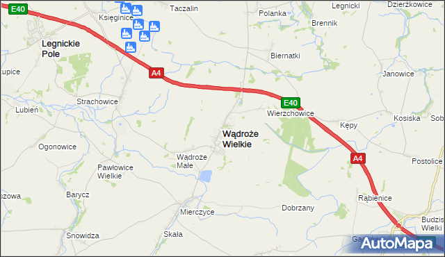 mapa Wądroże Wielkie, Wądroże Wielkie na mapie Targeo