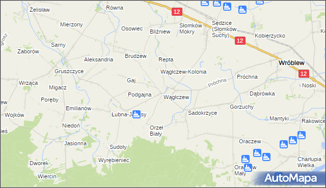 mapa Wągłczew, Wągłczew na mapie Targeo