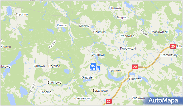 mapa Wałdowo gmina Miastko, Wałdowo gmina Miastko na mapie Targeo