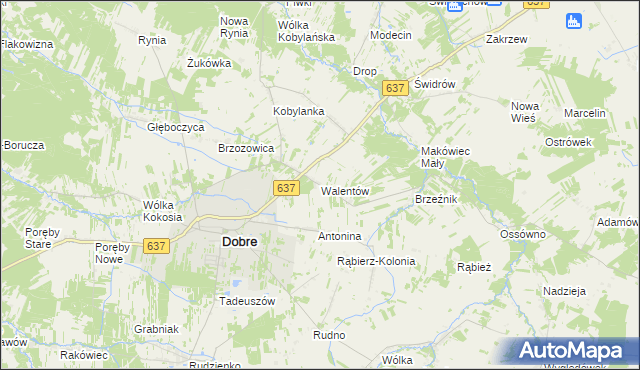 mapa Walentów gmina Dobre, Walentów gmina Dobre na mapie Targeo