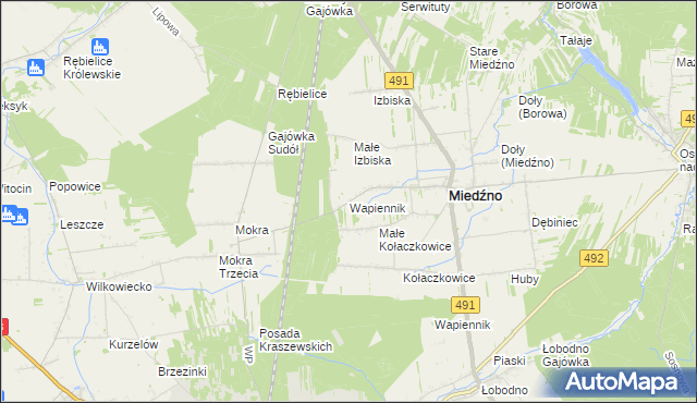 mapa Wapiennik gmina Miedźno, Wapiennik gmina Miedźno na mapie Targeo