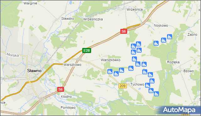 mapa Warszkówko, Warszkówko na mapie Targeo