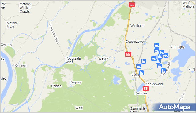 mapa Węgry gmina Sztum, Węgry gmina Sztum na mapie Targeo