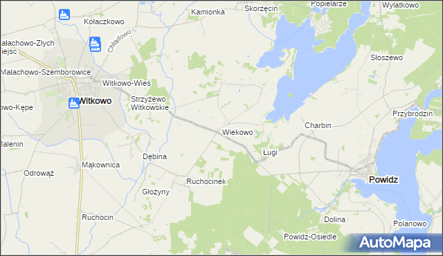 mapa Wiekowo gmina Witkowo, Wiekowo gmina Witkowo na mapie Targeo
