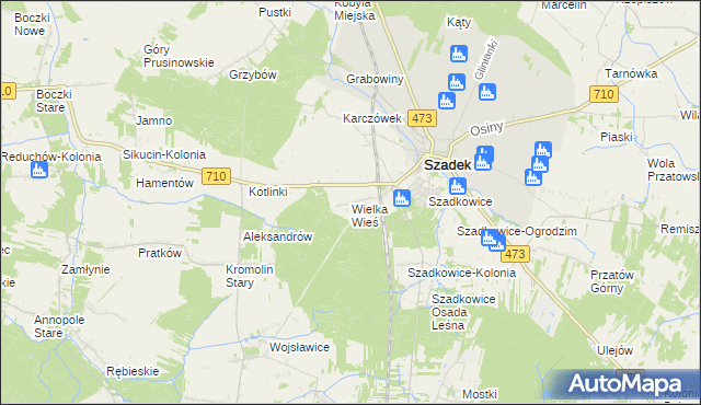 mapa Wielka Wieś gmina Szadek, Wielka Wieś gmina Szadek na mapie Targeo