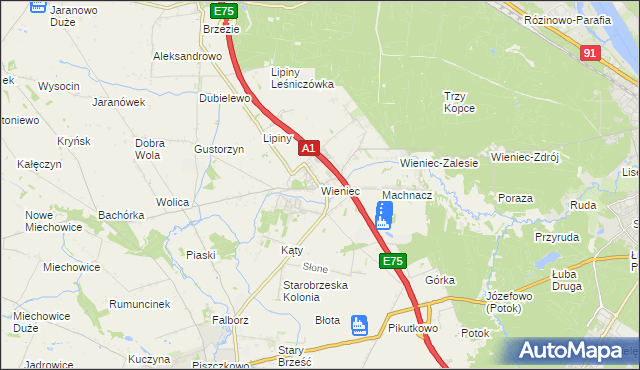 mapa Wieniec gmina Brześć Kujawski, Wieniec gmina Brześć Kujawski na mapie Targeo