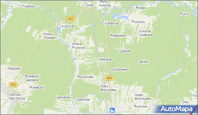 mapa Wierzba gmina Nowa Brzeźnica, Wierzba gmina Nowa Brzeźnica na mapie Targeo